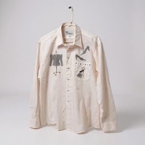 Mili Designs Embellished White Long Sleeved Button Down Blouse Large Whimsical